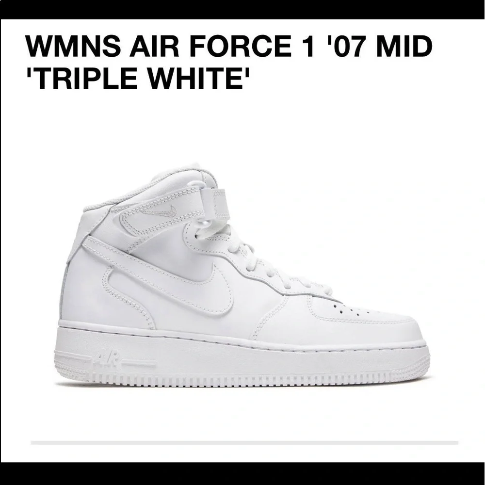 NIKE AIR FORCE 1 '07 MID 'TRIPLE WHITE'
8.5 Women / 7Y Men - Picture 1 of 9